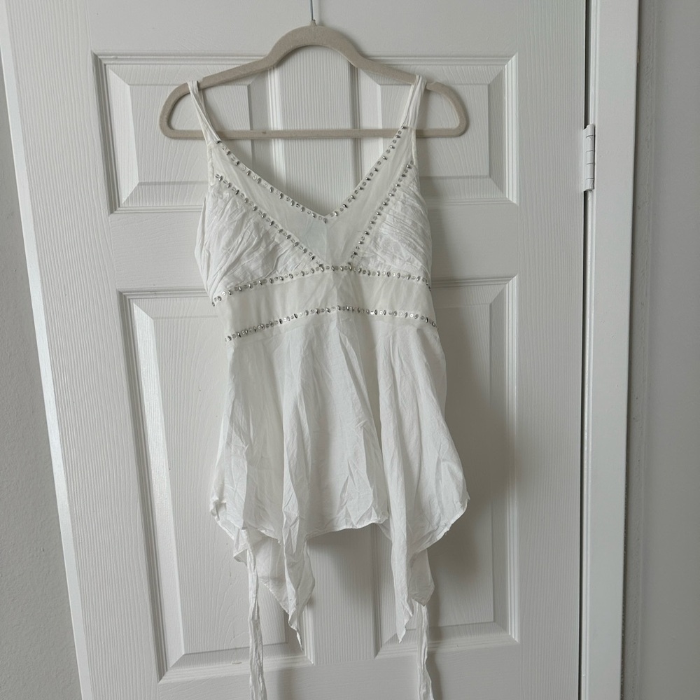 Beaded white tank top, size M! So sad to let this one go :(